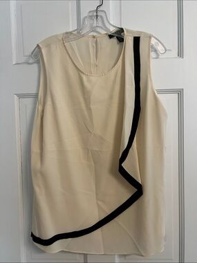 Ralph Lauren Cream Sleeveless Asymmetrical Top with Black Trim light top to wear